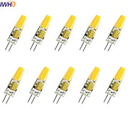 Warm white cob g4 led bulb 10-pack featuring yellow led bulbs with clear glass casing and metallic base for chandelier use