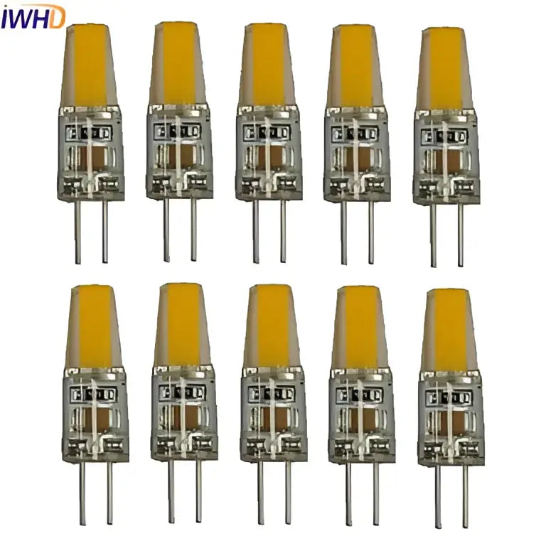 Warm white cob g4 led bulb 10-pack with yellow led bulbs clear glass casing and metallic base for chandelier use