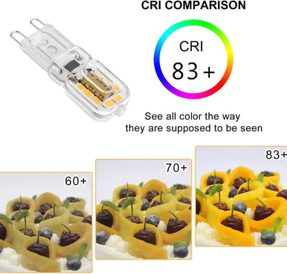 Clear glass decorbites g9 led bulb with multiple yellow leds for warm white and cool white living room light decor