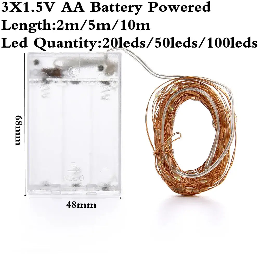 Clear plastic battery pack for 3x1.5v aa batteries powering warm white copper wire led string lights usb decoration