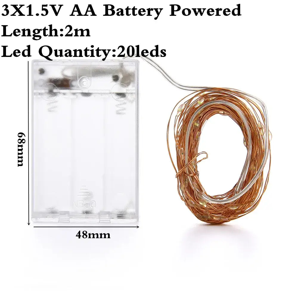 Clear plastic battery pack with copper wire and 20 warm white led string lights for usb bedroom decoration