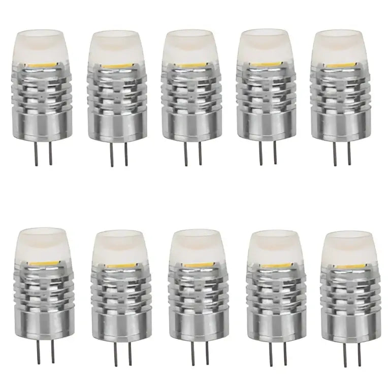 Twelve silver-coated Decorbites G4 LED bulbs with clear glass and dual-pin bases for warm white home lighting