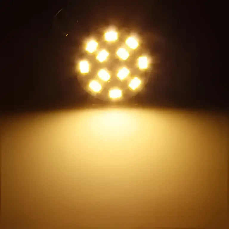 A circular array of warm white led bulbs arranged in a grid pattern for decorbites g4 led 3w bulb 10 pack
