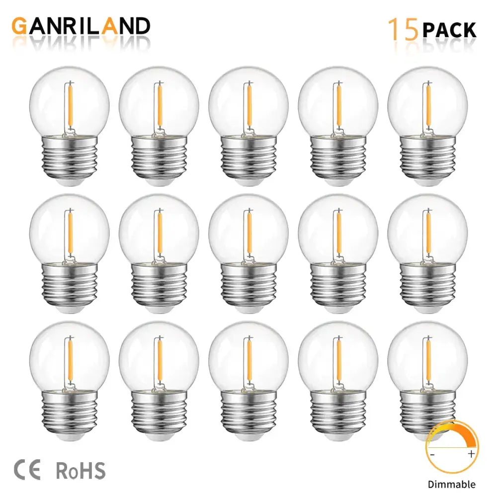 Clear glass warm white decorbites g40 e27 1w led globe bulbs 15 pack with metallic screw base for outdoor patio light