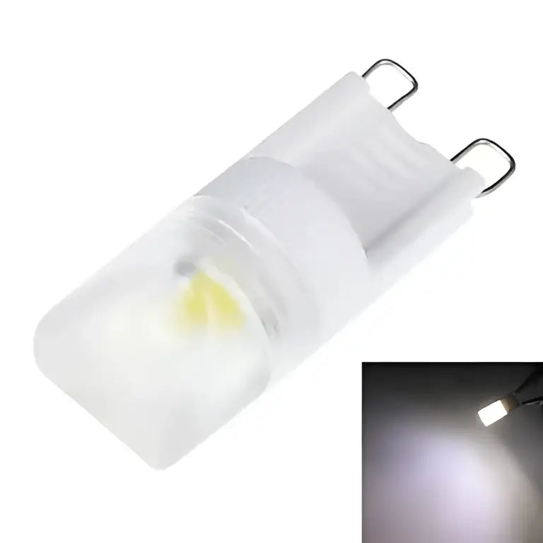 White frosted decorbites g9 led bulb 1w cob with two metal prongs for warm white and white bedroom lighting