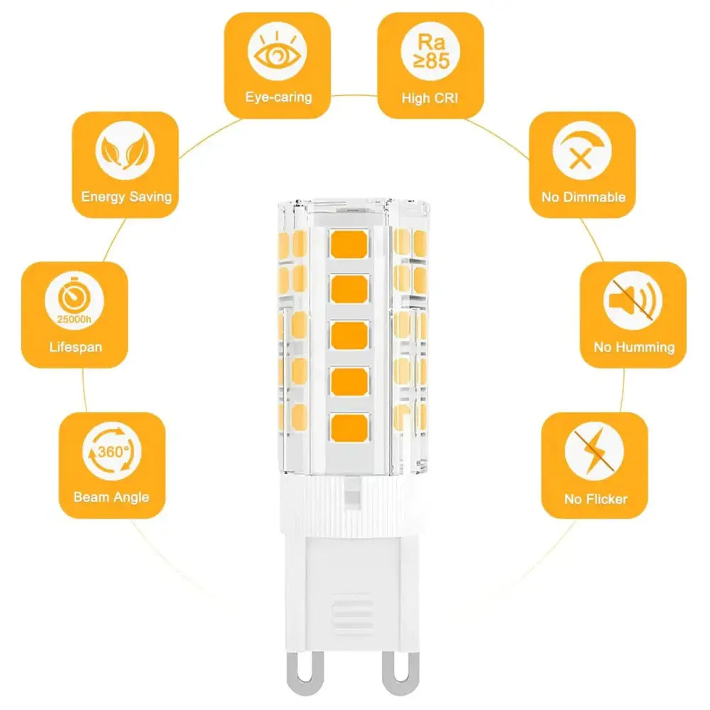Clear glass and white plastic warm white g9 led corn bulb with yellowish diodes for kitchen chandelier light