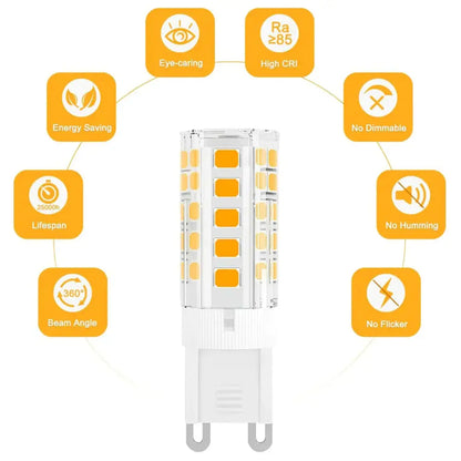 Clear glass and white plastic warm white g9 led corn bulb with yellowish diodes for kitchen chandelier light