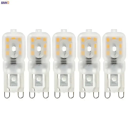 Six clear glass warm white g9 led corn lights with frosted finish and visible circuitry for chandeliers bedroom use