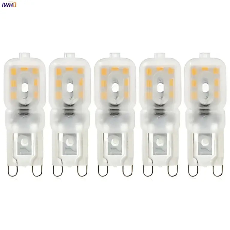 Six clear glass warm white g9 led corn lights with frosted finish and visible circuitry for chandeliers bedroom use
