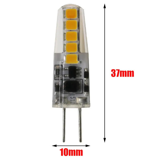 Warm white decorbites g4 led bulb with clear glass casing and five yellow diodes vertical arrangement for kitchen use