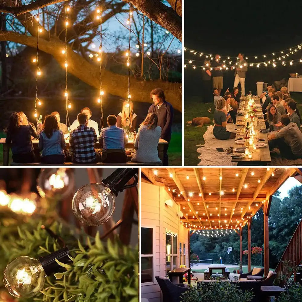 Warm white globe string lights with clear glass g40 tungsten outdoor bulbs and black wiring for garden decorbites lighting