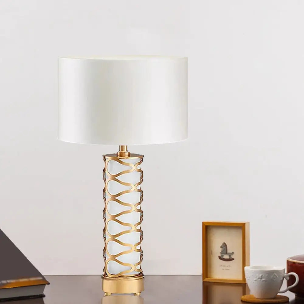 Wasat - Classic Fabric 1-Head White Desk Light - Drum Bedroom Night Table Lamp