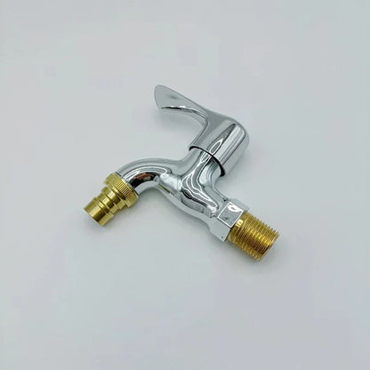 Chrome-finished washer faucet with brass connectors and plastic quick connector for cold water garden tap use