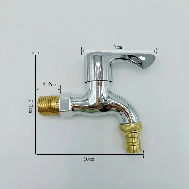 Shiny chrome outdoor washer faucet with brass threaded connections curved spout cold water tap for garden use