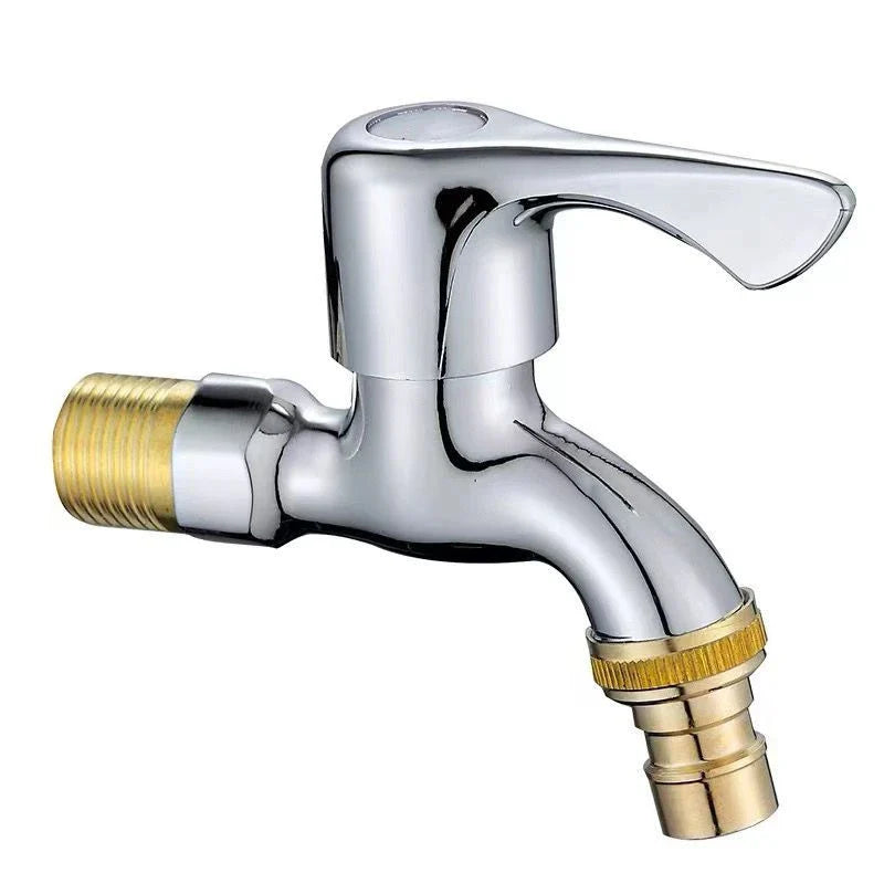 Chrome-finished cold water tap with brass threaded connectors for garden bidet tap and hose quick connection