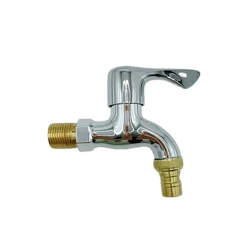 Chrome-finished cold water tap with brass threaded connectors and curved spout for wall-mounted bidet tap use