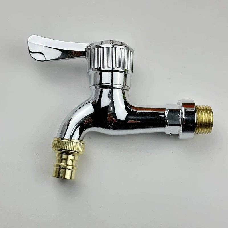 Chrome finished washer faucet with brass threaded connectors and ridged handle for cold water garden tap or bidet tap use