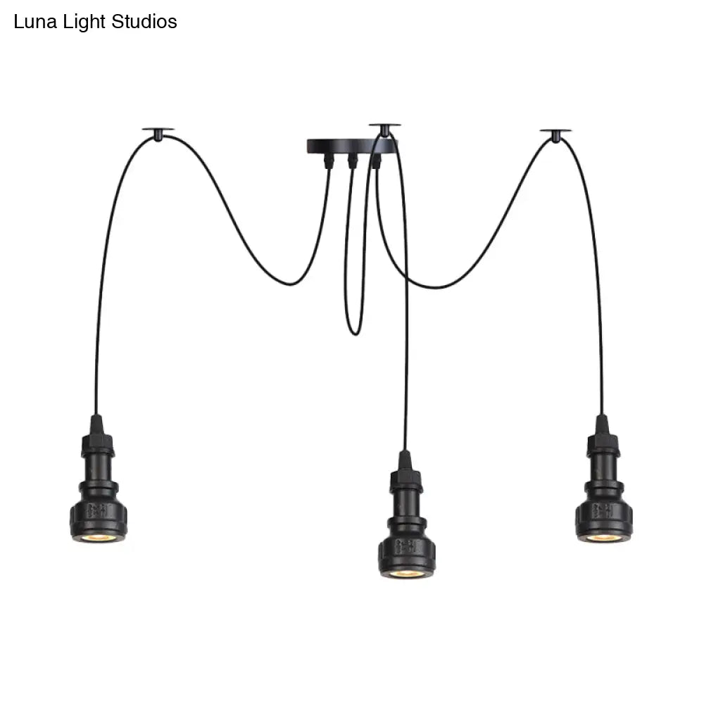 Water Pipe Multi Light Chandelier - Farmhouse-Style Black Iron Swag LED Pendant