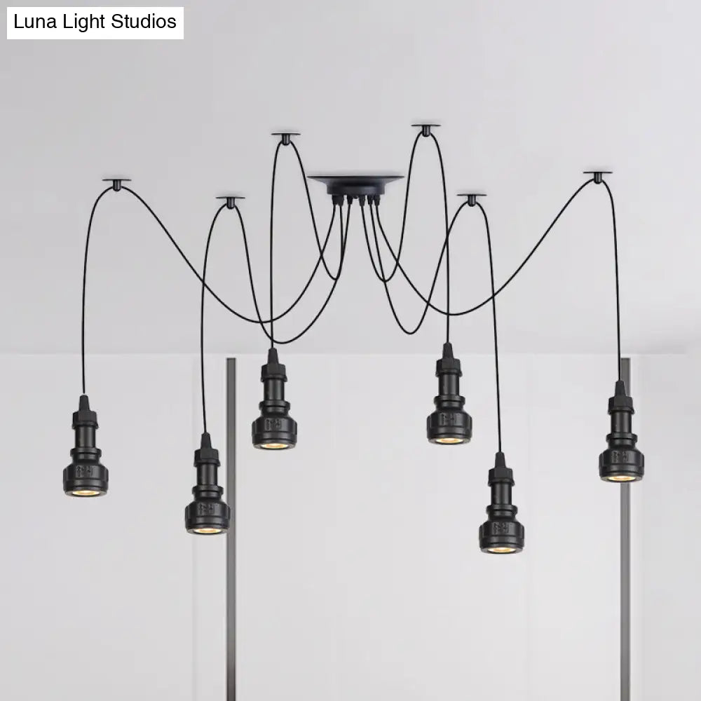 Water Pipe Multi Light Chandelier - Farmhouse-Style Black Iron Swag LED Pendant