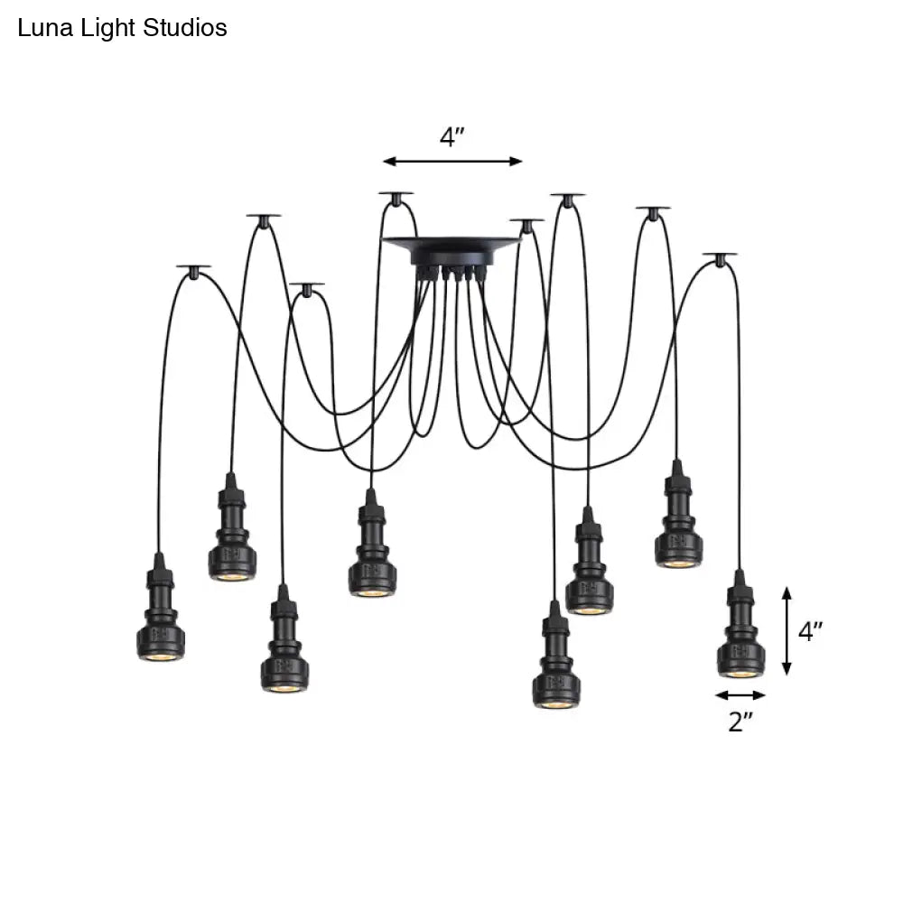 Water Pipe Multi Light Chandelier - Farmhouse-Style Black Iron Swag LED Pendant