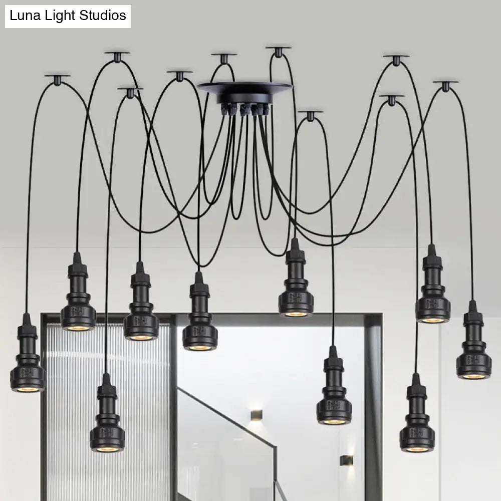 Water Pipe Multi Light Chandelier - Farmhouse-Style Black Iron Swag LED Pendant