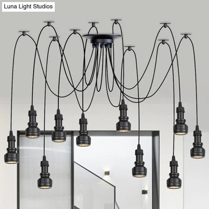 Water Pipe Multi Light Chandelier - Farmhouse-Style Black Iron Swag LED Pendant