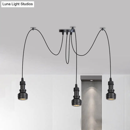 Water Pipe Multi Light Chandelier - Farmhouse-Style Black Iron Swag LED Pendant