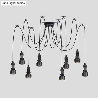 Water Pipe Multi Light Chandelier - Farmhouse-Style Black Iron Swag LED Pendant