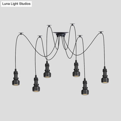 Water Pipe Multi Light Chandelier - Farmhouse-Style Black Iron Swag LED Pendant