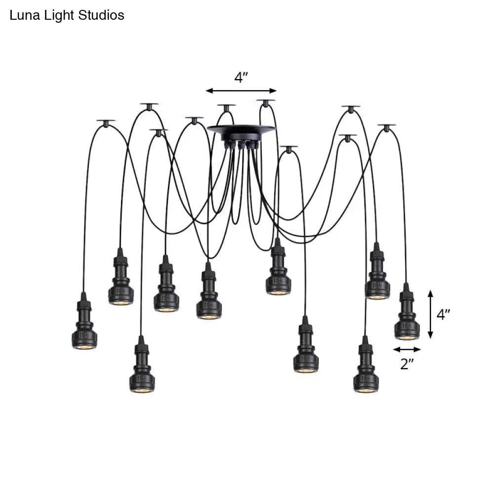 Water Pipe Multi Light Chandelier - Farmhouse-Style Black Iron Swag LED Pendant