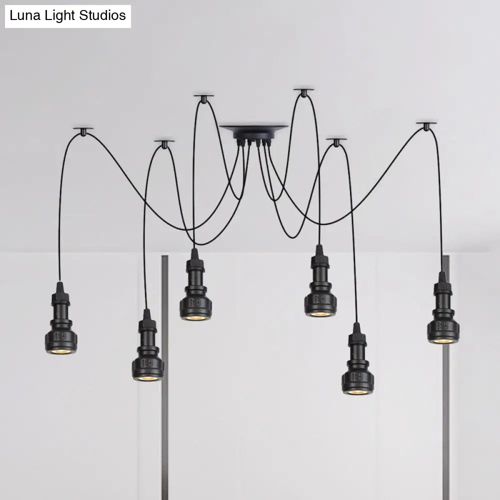 Water Pipe Multi Light Chandelier - Farmhouse-Style Black Iron Swag LED Pendant