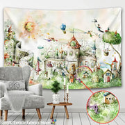 Watercolor fantasy castle printed mandala wall hanging with whimsical details in soft pastel colors for bedroom decorbites 3d printed decor