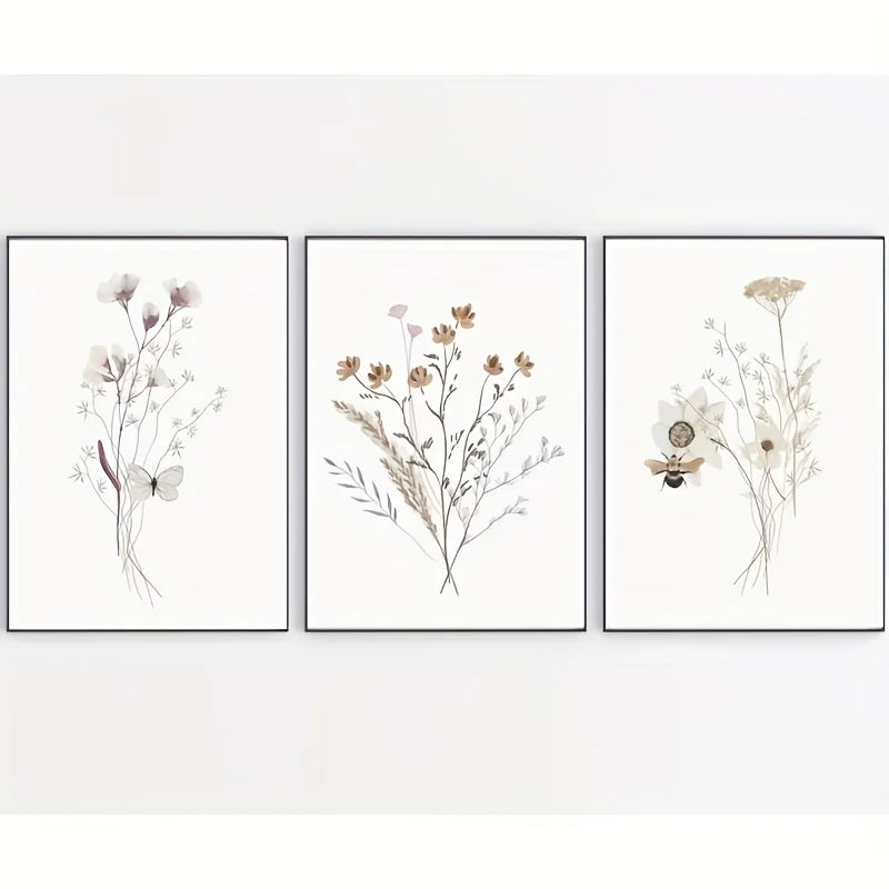 Watercolor Flower Posters Set: Botanical Canvas Art - Cx3pcs / 30x40cm - Posters