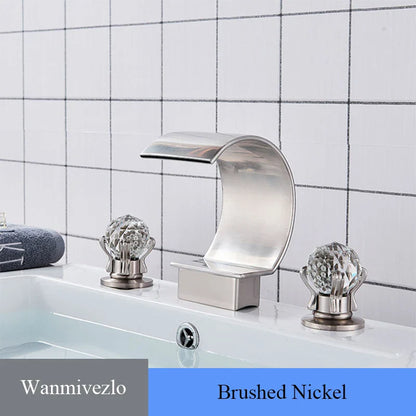 Waterfall Bathroom Basin Faucet - Hot/Cold Mixer - Brushed Nickel / GERMANY