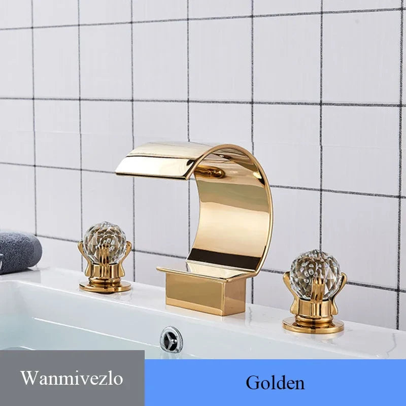 Waterfall Bathroom Basin Faucet - Hot/Cold Mixer - Golden / United States