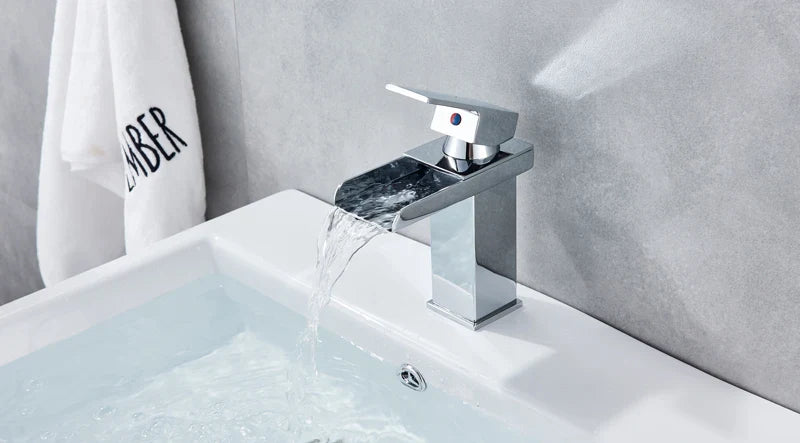 Modern chrome waterfall bathroom faucet single hole with sleek waterfall spout design for elegant water flow