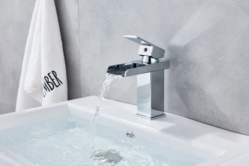 Modern chrome waterfall bathroom faucet single hole with sleek spout design for elegant water flow
