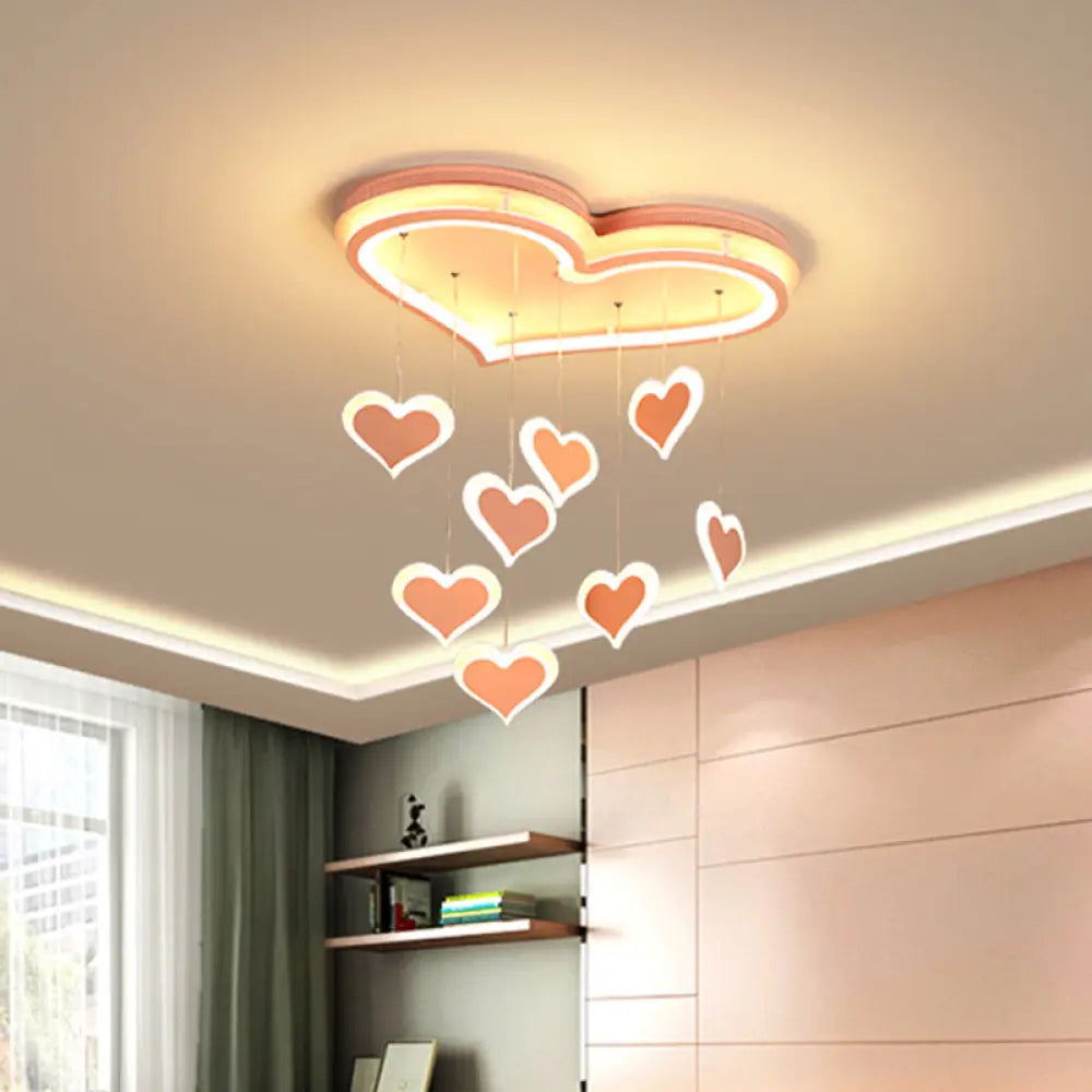 DecorBites™ DecorBites™ Waterfall Heart Iron Ceiling Lamp - Macaron Pink LED Flush Mount Lighting for Bedroom