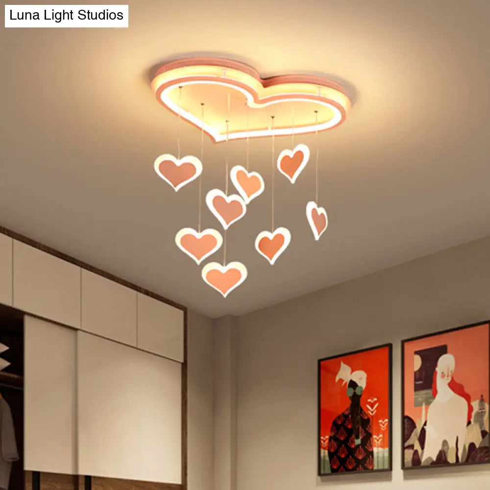 DecorBites™ DecorBites™ Waterfall Heart Iron Ceiling Lamp - Macaron Pink LED Flush Mount Lighting for Bedroom