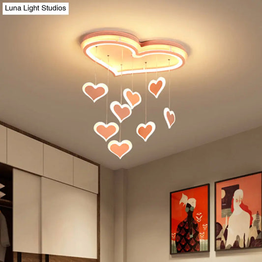 DecorBites™ DecorBites™ Waterfall Heart Iron Ceiling Lamp - Macaron Pink LED Flush Mount Lighting for Bedroom