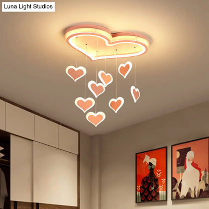 DecorBites™ DecorBites™ Waterfall Heart Iron Ceiling Lamp - Macaron Pink LED Flush Mount Lighting for Bedroom