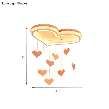 DecorBites™ DecorBites™ Waterfall Heart Iron Ceiling Lamp - Macaron Pink LED Flush Mount Lighting for Bedroom