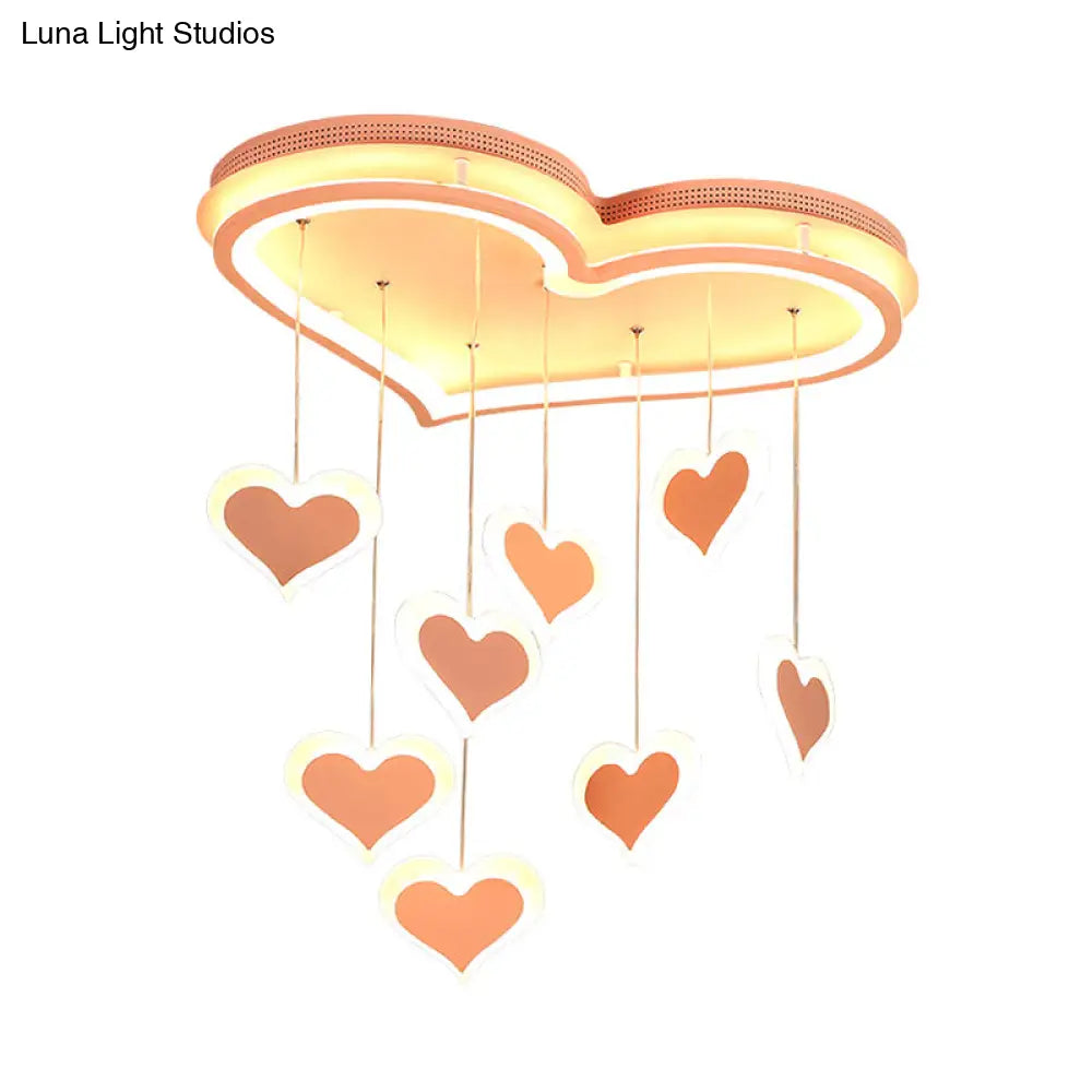 DecorBites™ DecorBites™ Waterfall Heart Iron Ceiling Lamp - Macaron Pink LED Flush Mount Lighting for Bedroom