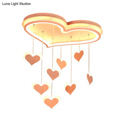 DecorBites™ DecorBites™ Waterfall Heart Iron Ceiling Lamp - Macaron Pink LED Flush Mount Lighting for Bedroom