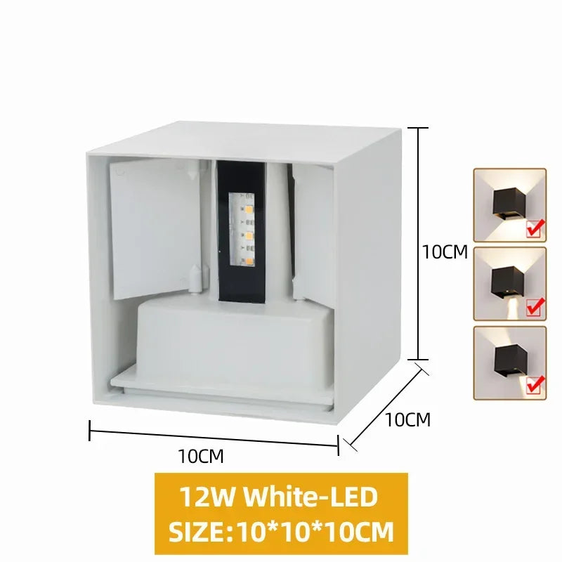 Waterproof Aluminum LED Wall Lamp - Outdoor & Indoor Lighting - 12W White-LEDS / White light 6000K