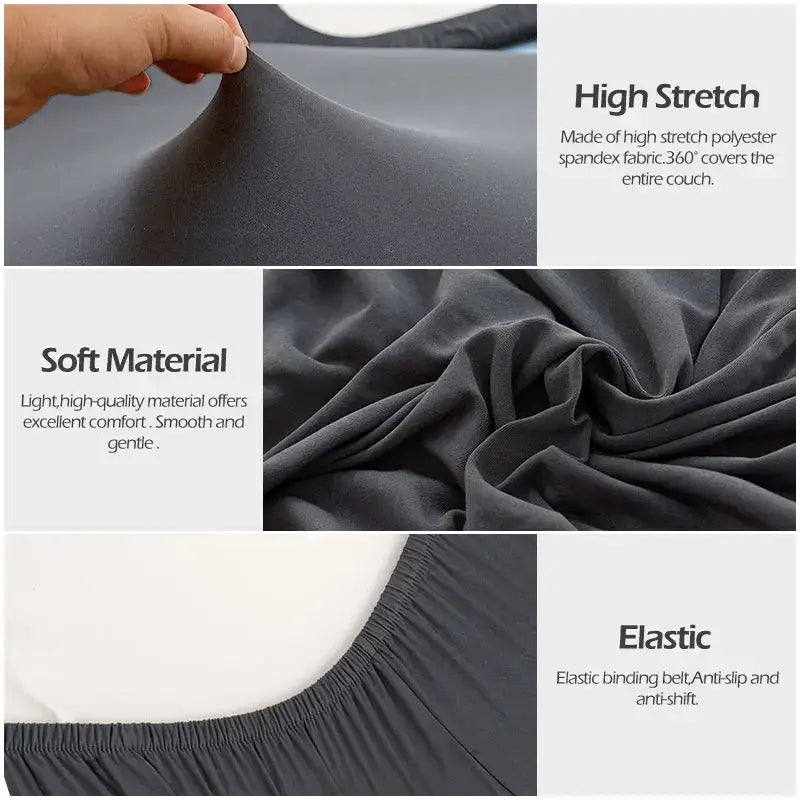 Black high-stretch polyester spandex couch cover with elastic binding for waterproof gray elastic sofa cushion protector