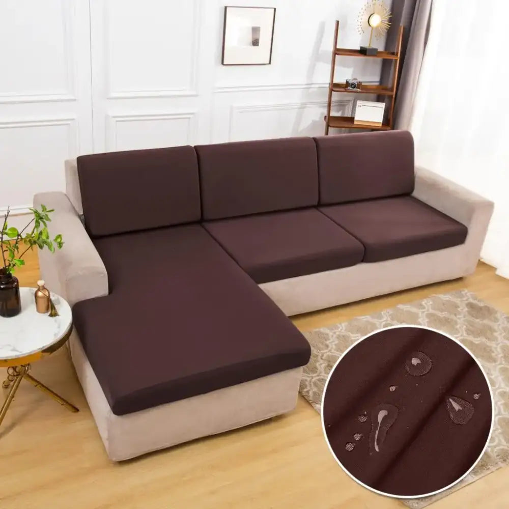 Brown stretchy fabric sofa cover designed as a waterproof gray elastic living room cushion protector