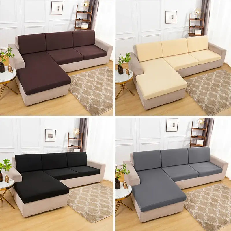 Waterproof gray elastic sofa cushion cover made of sleek stretchy fabric for living room protection