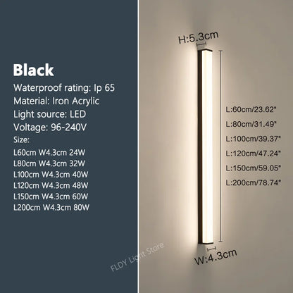 Waterproof LED Outdoor Wall Light - Cool White(6000k) / Black / L150cm