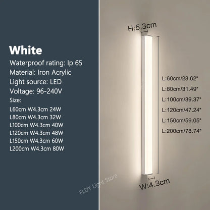 Waterproof LED Outdoor Wall Light - Cool White(6000k) / White / L60cm